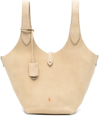 Polo Ralph Lauren Leather Tote Bag In Neutral