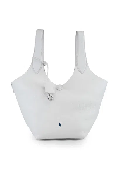 Polo Ralph Lauren Leather Tote Bag With Polo Pony Embroidery In White