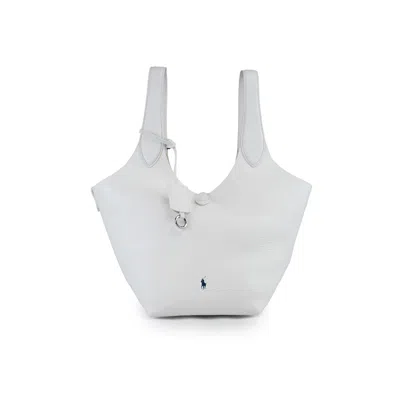 Polo Ralph Lauren Leather Tote Bag With Polo Pony Embroidery In White