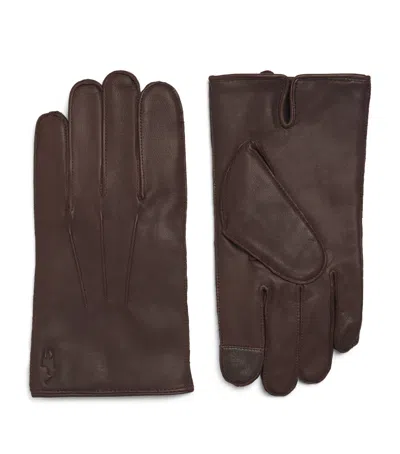 Polo Ralph Lauren Leather Touch Screen Gloves In Brown