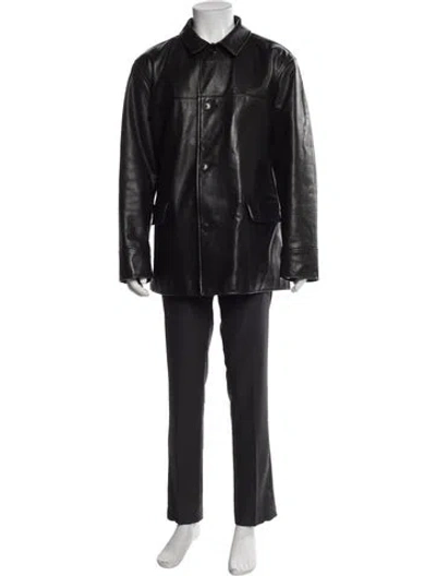 Pre-owned Polo Ralph Lauren Leather Trench Coat In Black