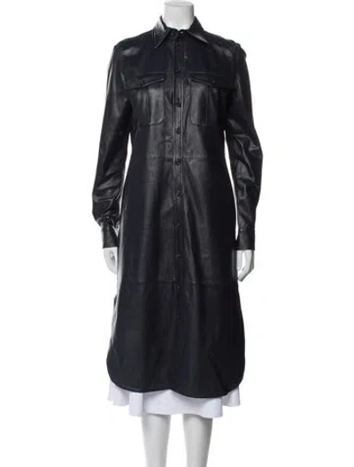 Pre-owned Polo Ralph Lauren Leather Trench Coat In Blue