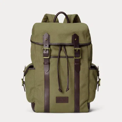 Polo Ralph Lauren Leather-trim Canvas Backpack In Green