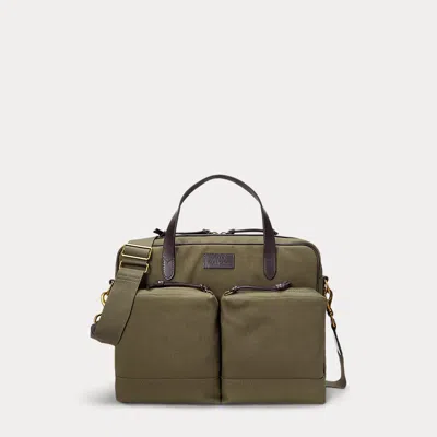 Polo Ralph Lauren Leather-trim Canvas Commuter Bag In Defender Green/dark Brown
