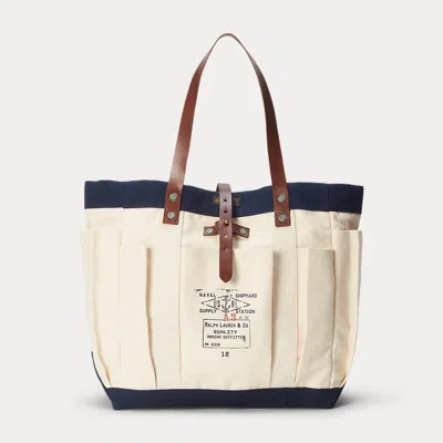 Polo Ralph Lauren Leather-trim Canvas Tote In Blue