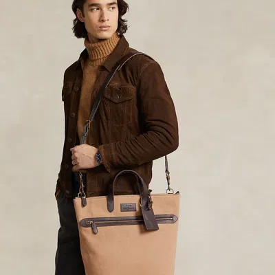 Polo Ralph Lauren Leather-trim Canvas Tote In Brown