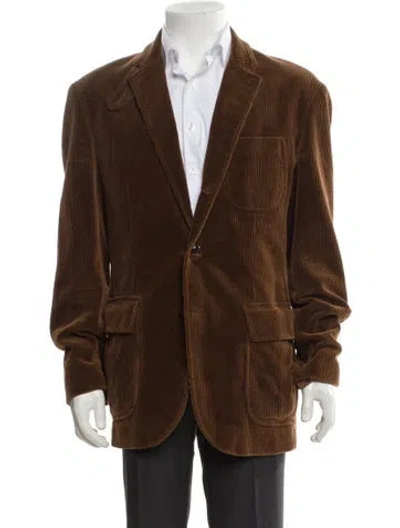 Pre-owned Polo Ralph Lauren Leather Trim Embellishment Blazer In Brown