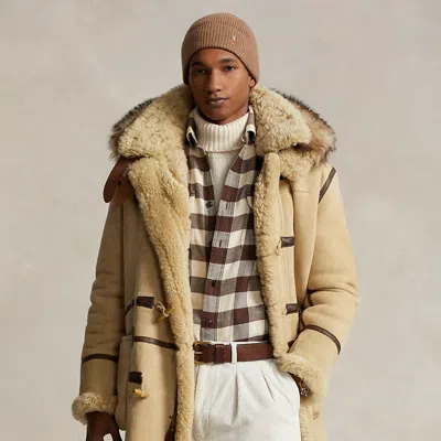 Polo Ralph Lauren Leather-trim Shearling Toggle Coat In Neutral