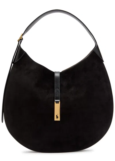 Polo Ralph Lauren Leather-trim Suede Shoulder Bag In Black