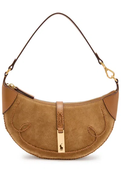 Polo Ralph Lauren Leather-trim Suede Shoulder Bag In Brown