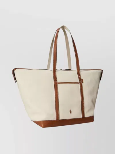 Polo Ralph Lauren Leather Trimmed Canvas Travel Shoulder Bag