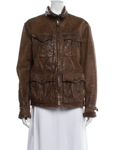 Pre-owned Polo Ralph Lauren Leather Utility Jacket In Brown