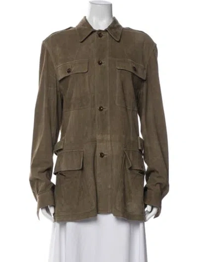 Pre-owned Polo Ralph Lauren Leather Utility Jacket In Green