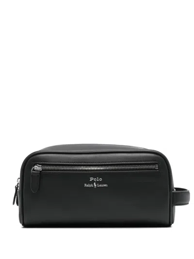 Polo Ralph Lauren Leather Wash Bag In Black