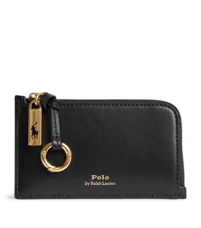 Polo Ralph Lauren Leather Zipped Id Card Holder In Black