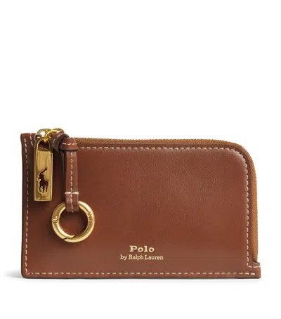 Polo Ralph Lauren Leather Zipped Id Card Holder In Brown