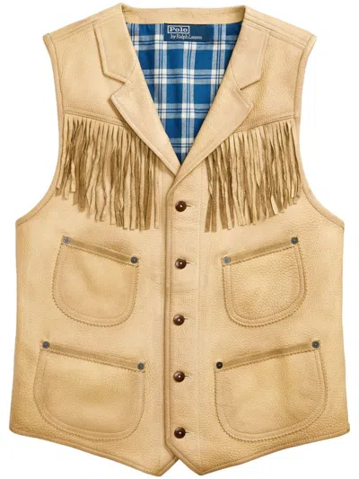 Polo Ralph Lauren Deerskin Leather Gilet In Polo Tan