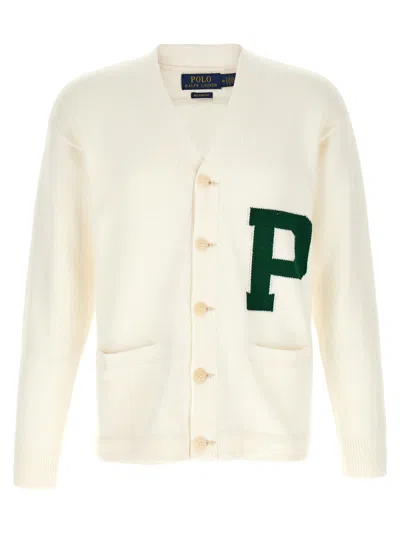 Polo Ralph Lauren Letter Intarsia Cardigan In Cream