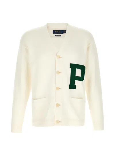 Polo Ralph Lauren Letter Intarsia Cardigan Sweaters And Cardigans Green In Neutral