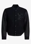 Polo Ralph Lauren Wool Blend Varsity Jacket With Leather Sleeves In Black