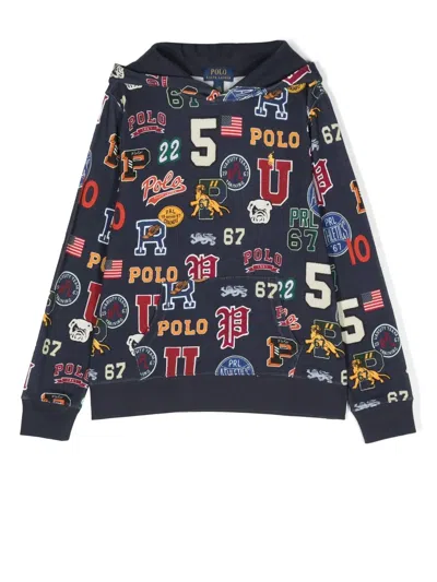Polo Ralph Lauren Kids' Letterman-print Cotton-blend Hoodie In Blue