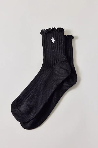 Polo Ralph Lauren Lettuce Edge Ankle Sock In Black, Women's At Urban Outfitters
