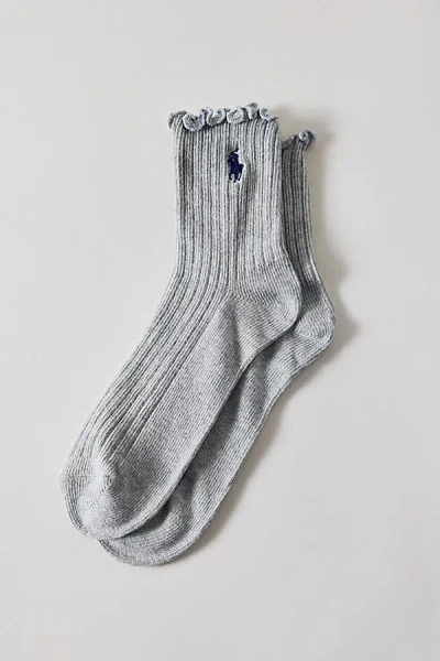 Polo Ralph Lauren Lettuce Edge Ankle Sock In Grey, Women's At Urban Outfitters In Gray
