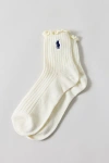 Polo Ralph Lauren Lettuce Edge Ankle Sock In Ivory, Women's At Urban Outfitters In White