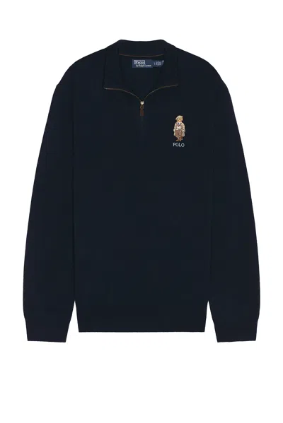 POLO RALPH LAUREN LEX MERINO WOOL NOVELTY BEAR 1/2 ZIP SWEATER