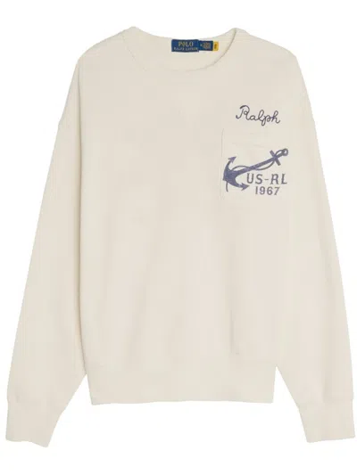 Polo Ralph Lauren Light Beige Sweatshirt With Logo And Chest Patch Pocket In Neutral