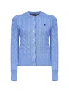 Polo Ralph Lauren Light Blue Cable-knit Cotton Crewneck Cardigan In Blue
