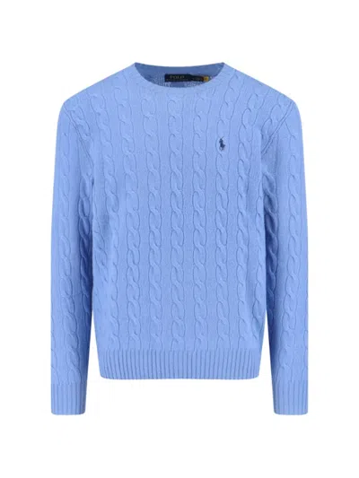 Polo Ralph Lauren Light Blue Cable-knit Sweater With Classic Crew Neckline