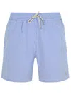Polo Ralph Lauren Traveler Straight-leg Mid-length Striped Cotton-blend Seersucker Swim Shorts In Blue