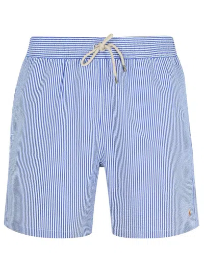 POLO RALPH LAUREN POLO RALPH LAUREN LIGHT BLUE COTTON BLEND STRIPED SWIMSUIT