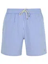 Polo Ralph Lauren Traveler Straight-leg Mid-length Striped Cotton-blend Seersucker Swim Shorts In Blue