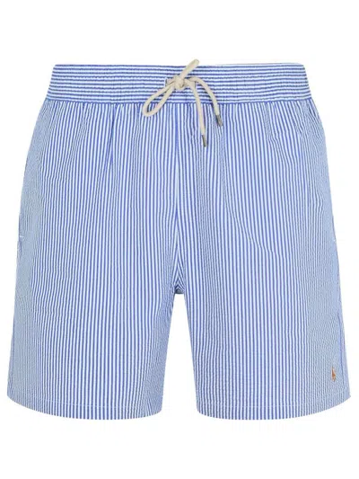 POLO RALPH LAUREN POLO RALPH LAUREN LIGHT BLUE COTTON BLEND STRIPED SWIMSUIT