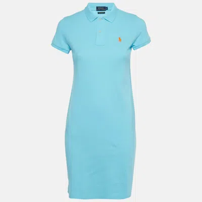 Pre-owned Polo Ralph Lauren Light Blue Cotton Mesh Mini Polo T-shirt Dress S