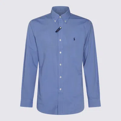 Polo Ralph Lauren Logo Embroidered Long-sleeved Shirt In Blue End On End