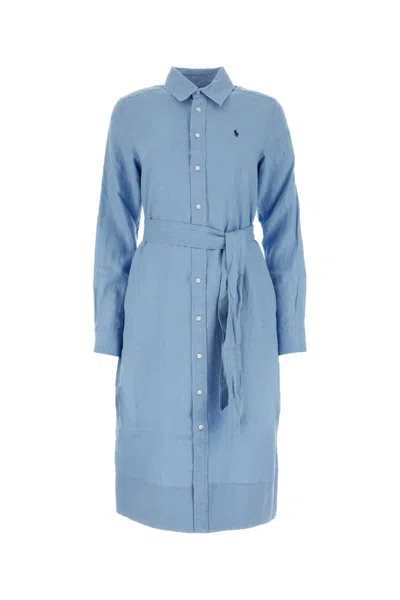 Polo Ralph Lauren Light Blue Linen Shirt Dress In Carolinablue