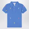 Polo Ralph Lauren Light Blue Polo Shirt With Colourful Logo Embroidery In Blue