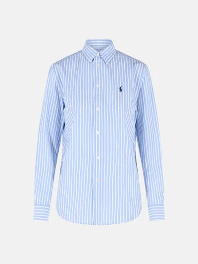 Polo Ralph Lauren Light Blue Striped Cotton Blend Shirt