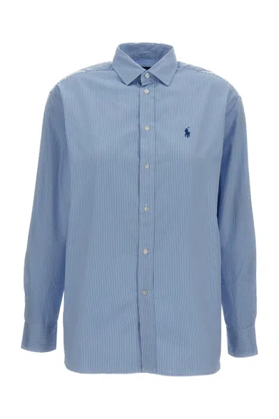 Polo Ralph Lauren Light Blue Striped Cotton Long-sleeve Blouse With Classic Collar