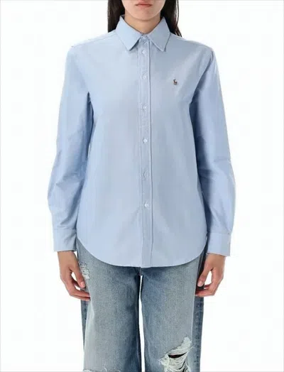 Polo Ralph Lauren Light Blue Textured Button-up Shirt With Pointed Collar