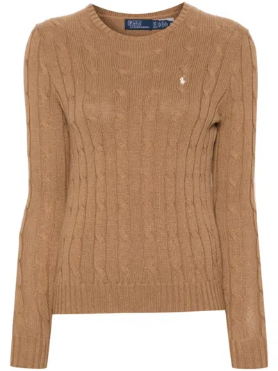 Polo Ralph Lauren Slim Fit Cotton Crewneck Jumper In Camel