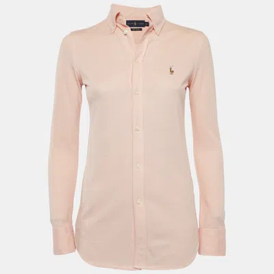 Pre-owned Polo Ralph Lauren Light Orange Cotton Knit Button Front Shirt Xs