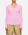 Polo Ralph Lauren Embroidered-logo Cable-knit Jumper In Light Pink