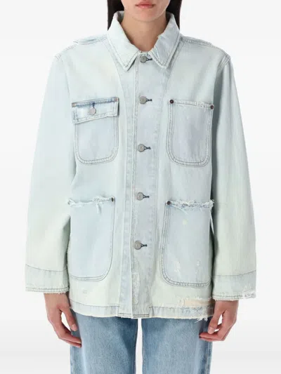 Polo Ralph Lauren Distressed Denim Worker Jacket Pockets In Blue