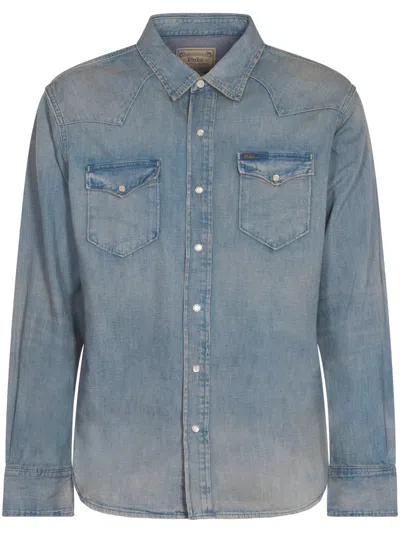 Polo Ralph Lauren Light Wash Denim Sport Shirt In Blue