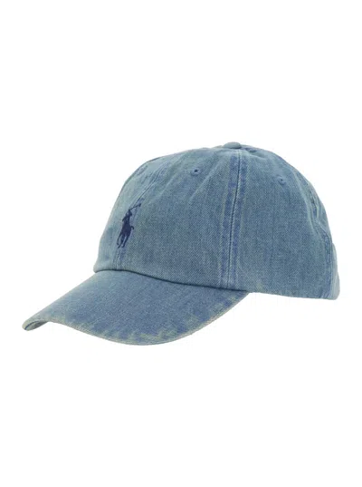Polo Ralph Lauren Light-blue Baseball Hat With Embroidered Logo On The Front In Denim Man In Pattern