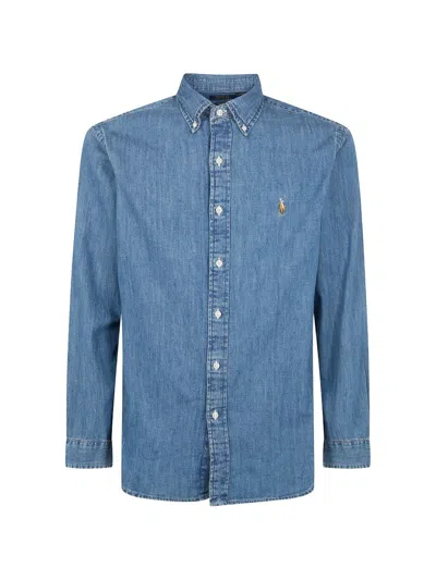 Polo Ralph Lauren Lightweight Denim Button-down Shirt With Embroidered In Blue